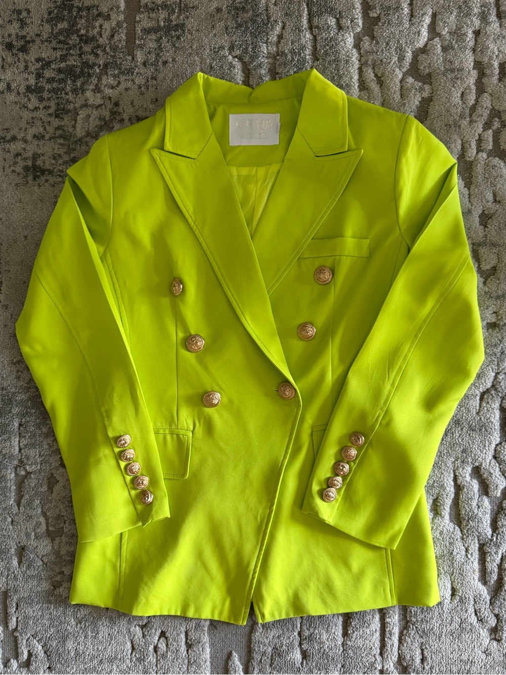 Neon Lime Double Breasted Blazer Gold Buttons Statement Jacket
